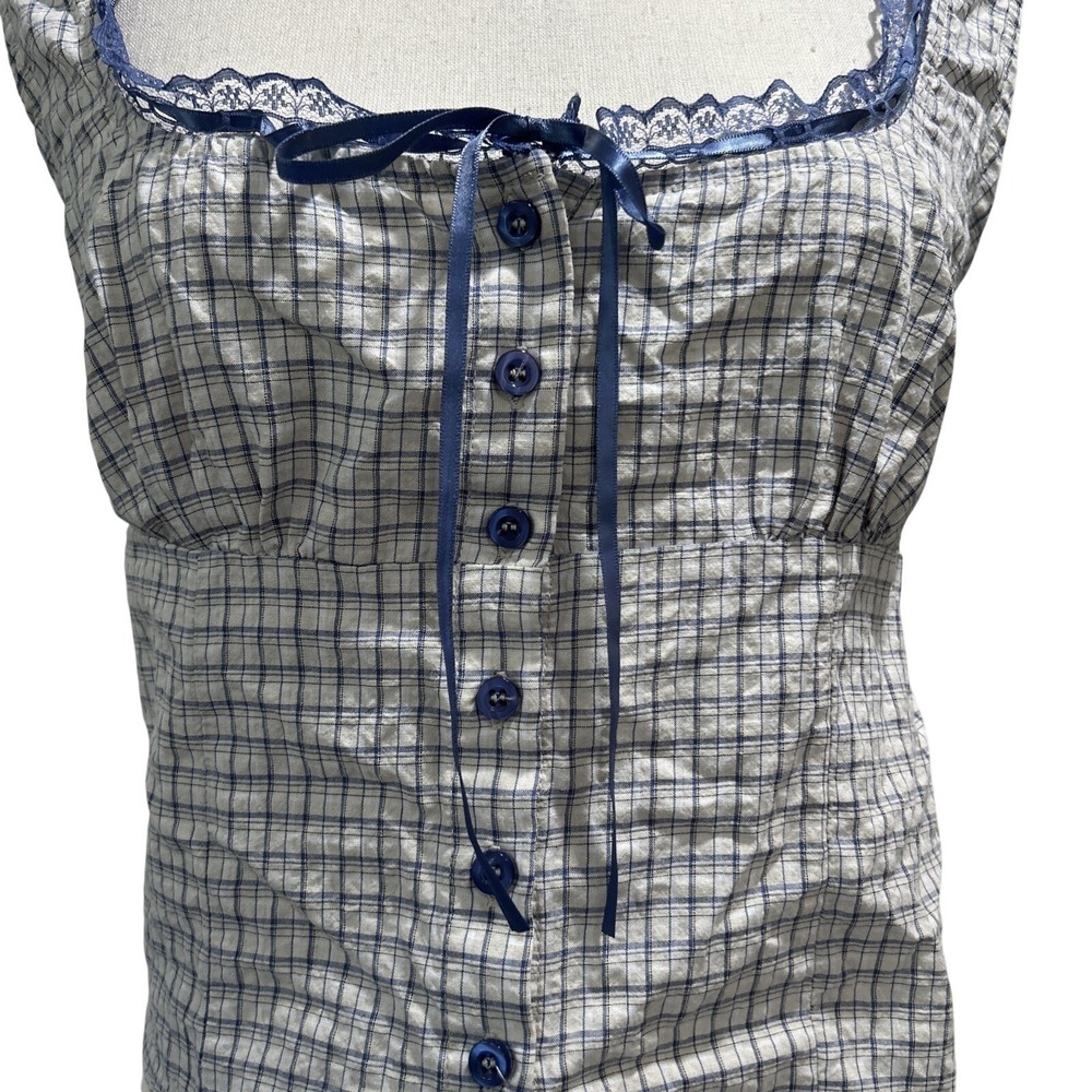 Pacsun Women's Top Medium Your Favorite Plaid Button Up Lace Trim Top Babydoll - Picture 12 of 12